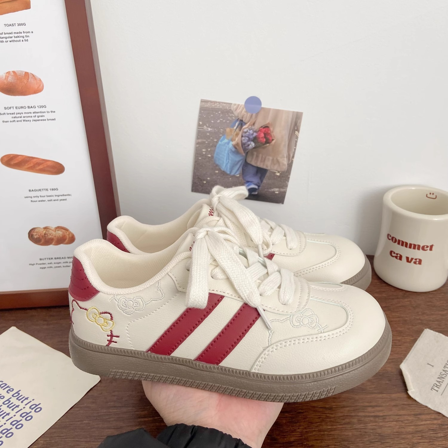 Ddmysports Cute Cat Embroidered German Training Shoes New Korean Style Niche Chic Versatile Casual White Sneakers For Women Outdoor Shoes