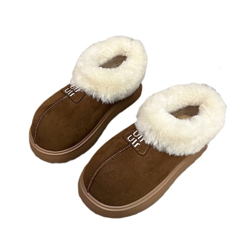 Ddmysports Winter Plush Snow Cotton Ugly Cute Women S Suede Fur Boots Slip On Slimming Big Head Bread Shoes Outdoor Shoes