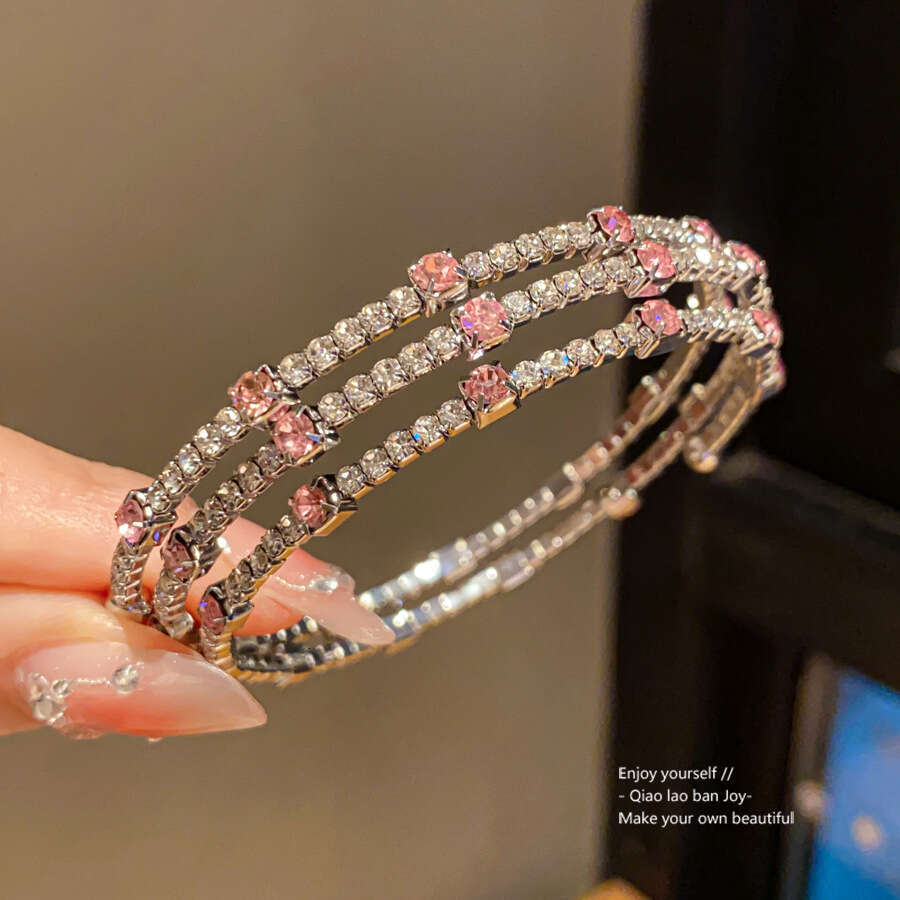 2025 new luxury jewelry designer bracelet Inlaid moissanite Multi-layer Geometric Open Bracelet Fashion Sweet Bangle Women Versatile Commuting Jewelry