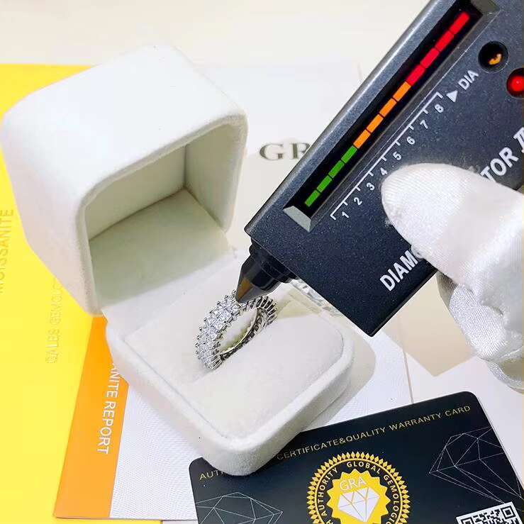 FOXI Tennis Double Row Princess Square Moissanite Eternity Ring 925 Sterling Silver Moissanite Diamond Eternity Band Ring