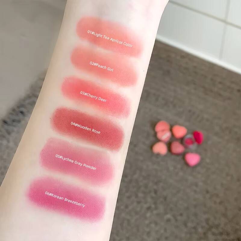 Love Cream Mud With Brush Grey Rose Red Matte Velvet Lip and Cheek Dual-use Natural Long-Lasting Highly Pigmented Lipstick happy