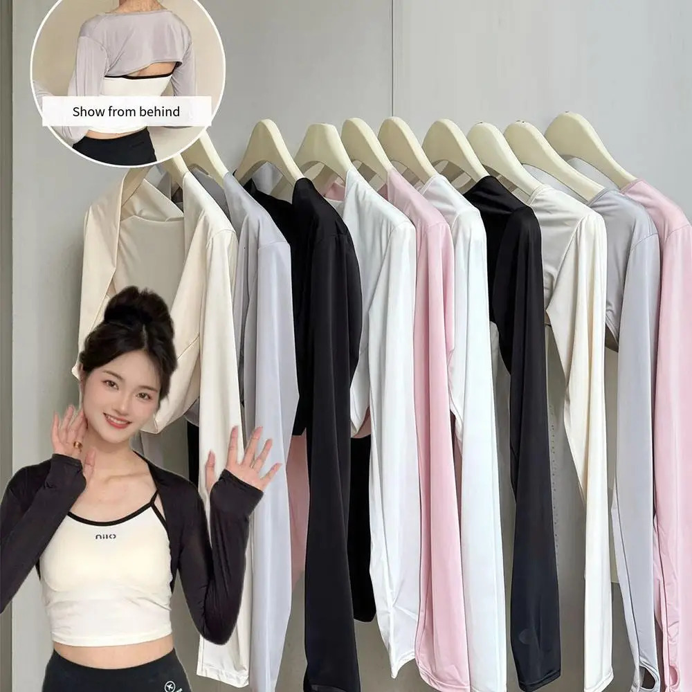 Summer Ice Silk Shawl Arm Sleeves 1pc Long Sleeved Cardigan Outdoor Sports Sunscreen Ladies Top Cropped Cape Cover-up Shawl 2025 250610
