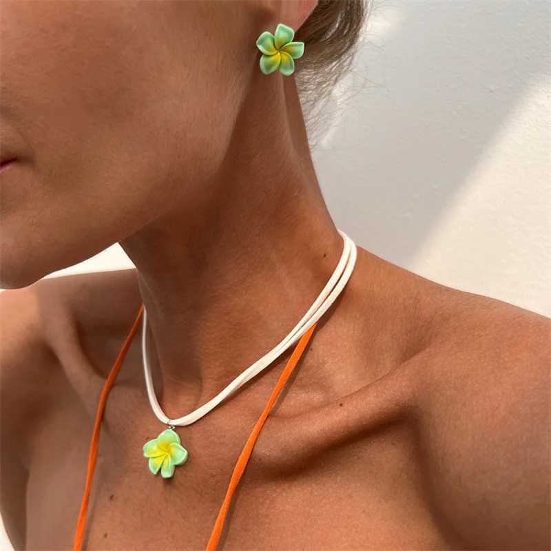 Elegant Big Flower Jewelry Set for Women White Pink Green Resin Flowers Pendant Necklace Earring Girls Beach Party Jewelry Gift Z250614