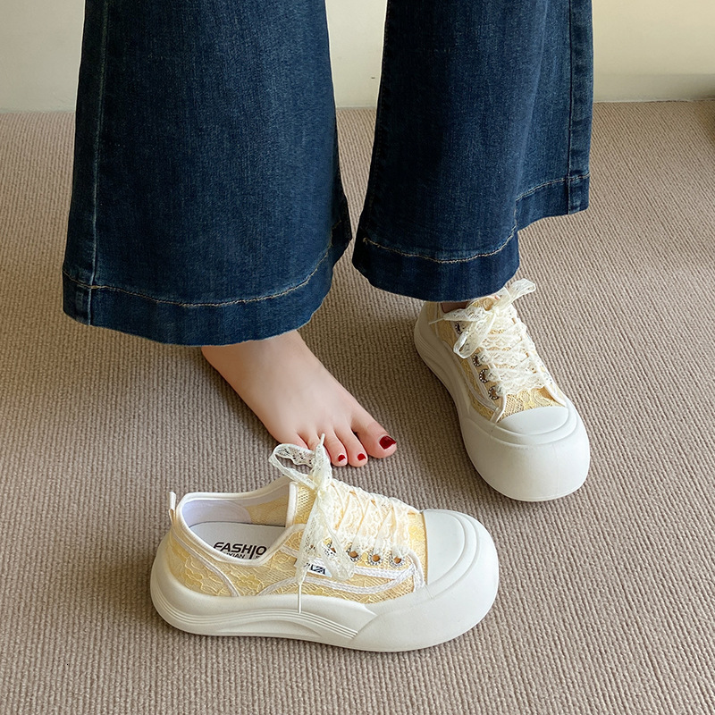 Ddmyoutdoor Lace Mesh Thick Sole White Sneakers For Women Summer New Versatile Casual Height Increasing Breathable Student Shoes Outdoor Shoes