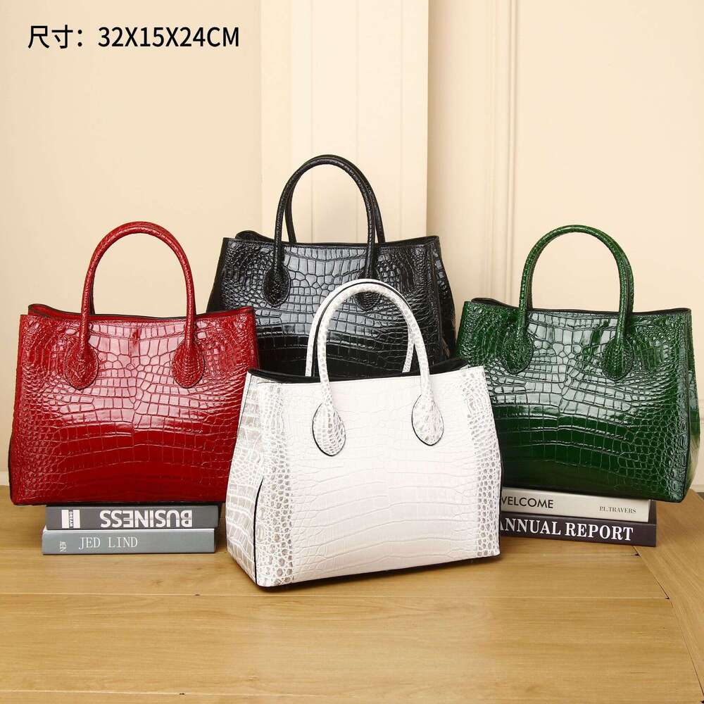 Large Pattern Crocodile Belly Capacity Top Layer Cowhide Handbag Shoulder Crossbody Fashionable Women's Bag