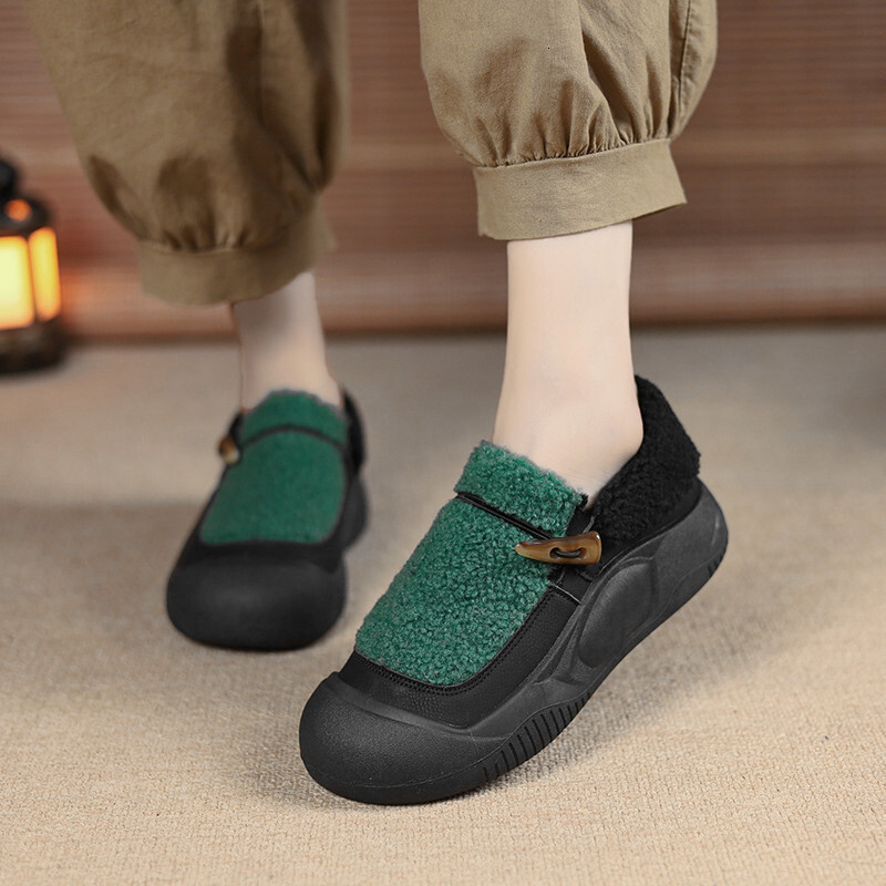 Ddmysports Color Block Thick Soled Lamb Wool Shoes For Women New Autumn And Winter Outdoor Fleece Lined Warm Cotton Slip On Casual Loafers Outdoor Sho