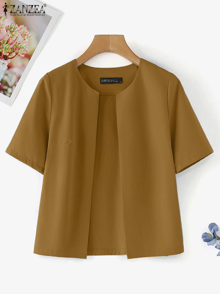 Women Summer Cardigan Tops Elegant Office Lady Blouses ZANZEA Casual O Neck Short Sleeve Work Shirt Korean Fashion Woman Blouse 250614
