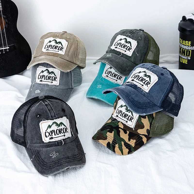 Unisex Washed Cotton Cap Mountain Embroidery Vintage Baseball Caps Men Women Adjustable Breathable Outdoor Streetwear Sports Hat W250614