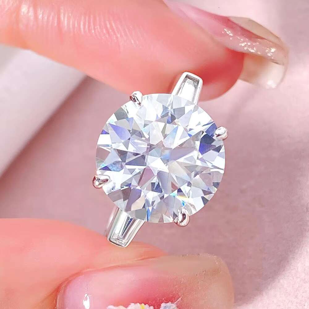 FOXI Large Size 6ct Round Moissanite Diamond Ring Tapered Baguettes 925 Sterling Silver Shiny Ring Multi Engagement Wedding Ring