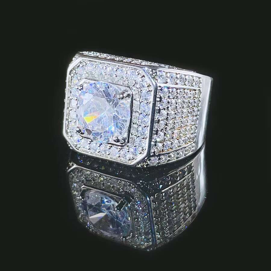 FOXI Real4 Ct Big Moissanite Wedding Rings for Men Gift 925 Sterling Silver Bands Ring Plated 18K White Gold Fine Jewelry