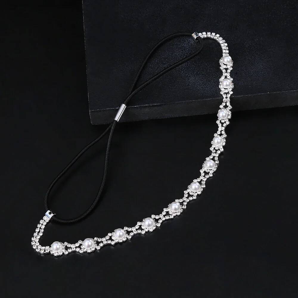 New Fashion Elastic Rhinestone Headband Women Wedding Bridal Pearl Crystal Hair Band Head Chain Accessories