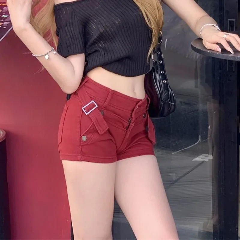 Classic Retro Red Womens Denim Shorts Y2k Harajuku Female Short Jeans Pants Wholesale Outfits Trend Low Price 250613