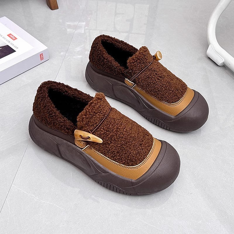 Ddmysports Fleece Lined Warm Cotton Autumn Winter New Slip On Loafers Non Soft Sole Lamb Wool Shoes Outdoor Shoes