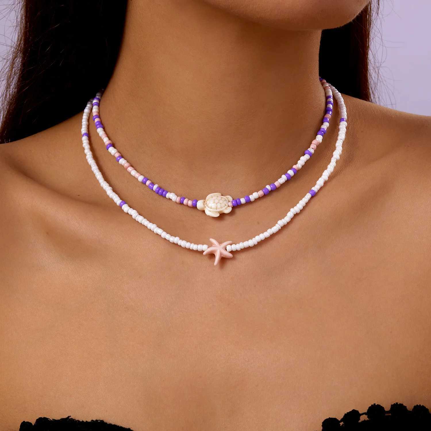 Bohemian Starfish Shell Rice Beads Necklace for Women Handmade Strand Beaded Choker Short Neck Chain Jewelry Summer Accessory Z250614