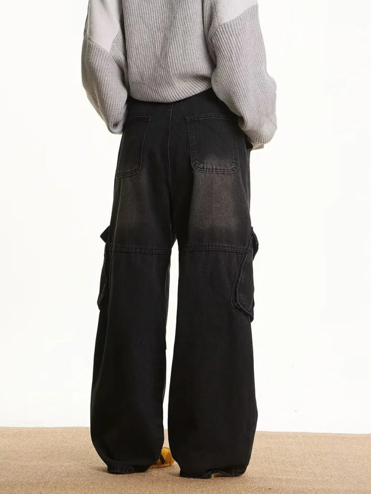 Cyber Y2K Streetwear Washed Black Baggy Cargo Jeans Pants For Women Clothing Multi Pockets Lady Cotton Trousers Womens Clothing 250612