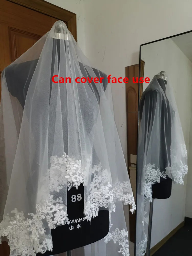 2024 Real Pos White/Ivory Wedding Veil Long Comb Lace Mantilla Cathedral Bridal Veils Wedding Accessories Veu De Noiva 250603