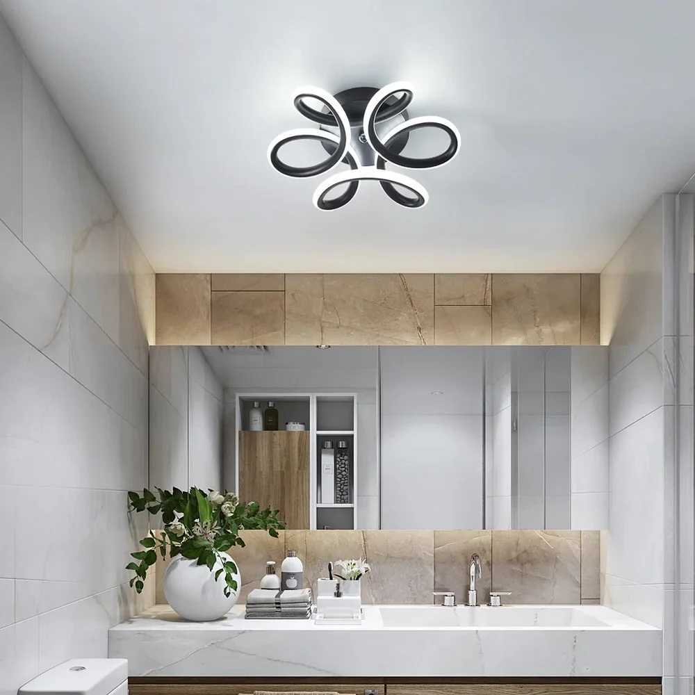 LED Ceiling Light Flower Design Ceiling Light Fixture for Hallway Balcony Kitchen Bathroom Bedroom Cool White 6000K (Black) XJ2500613