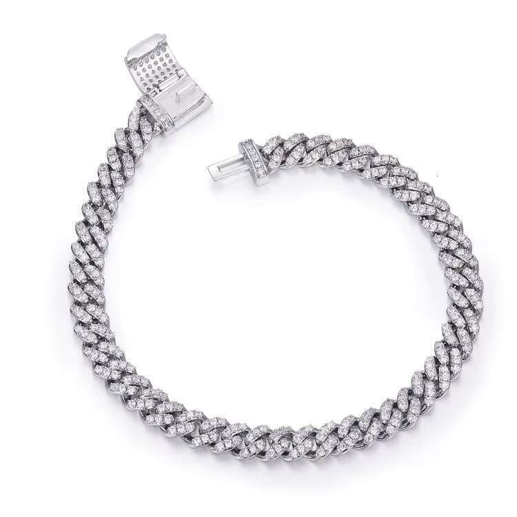 925 Sterling Silver Diamond-Cut Moissanite Chunky 6mm Cuban Link Bracelet Necklace Hip Hop Style for Men Women