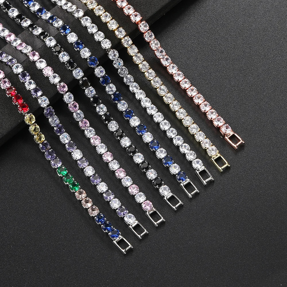 Colorful Zircon Tennis Bracelet Bangle for Women Silver Color 4mm Rainbow Crystal Hand Chain Jewelry Friend Gifts H229 250610