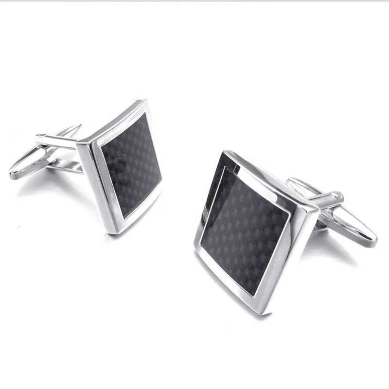 Mens French shirt cufflinks copper material with square curved surface and black carbon fiber cufflinks jewelry wholesale XJ250614
