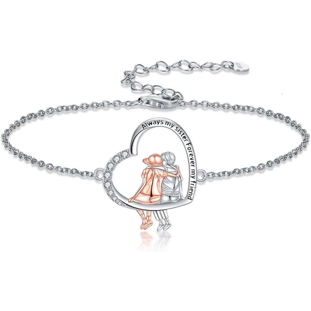 from Brother Sterling Sier Heart Bracelets Women Always Sister Forever My Friend Gifts for Sisters Anniversary Birthday Mothers Day Gift