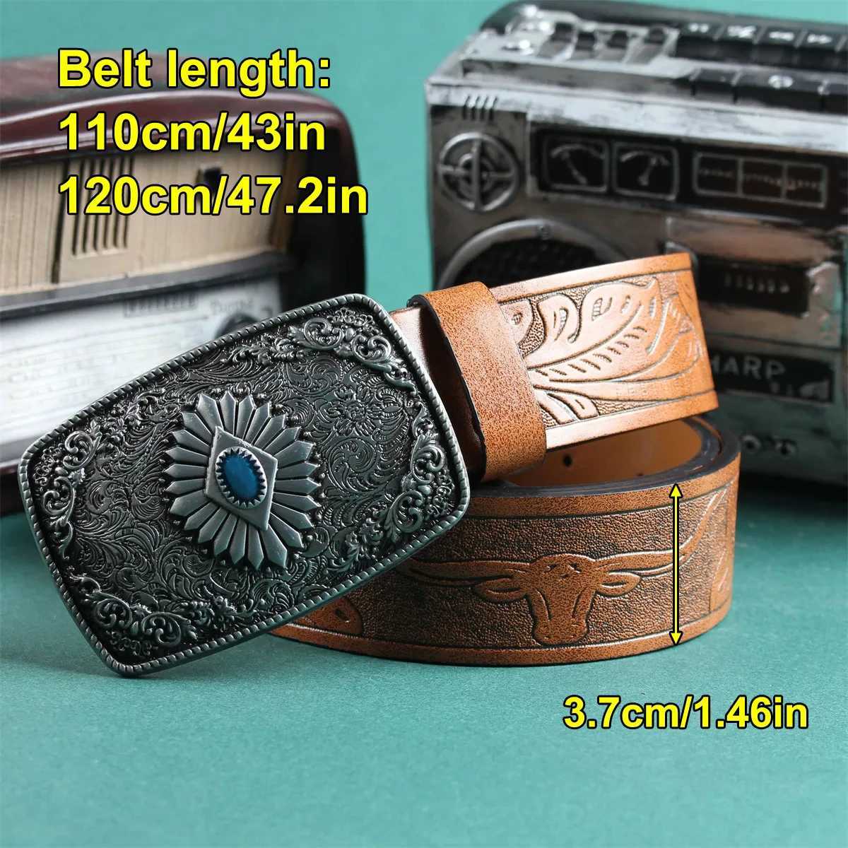 Resin imitation gemstone jade cowhide leather belt mens retro board buckle trend waist belt personal leisure embossed pants X250614