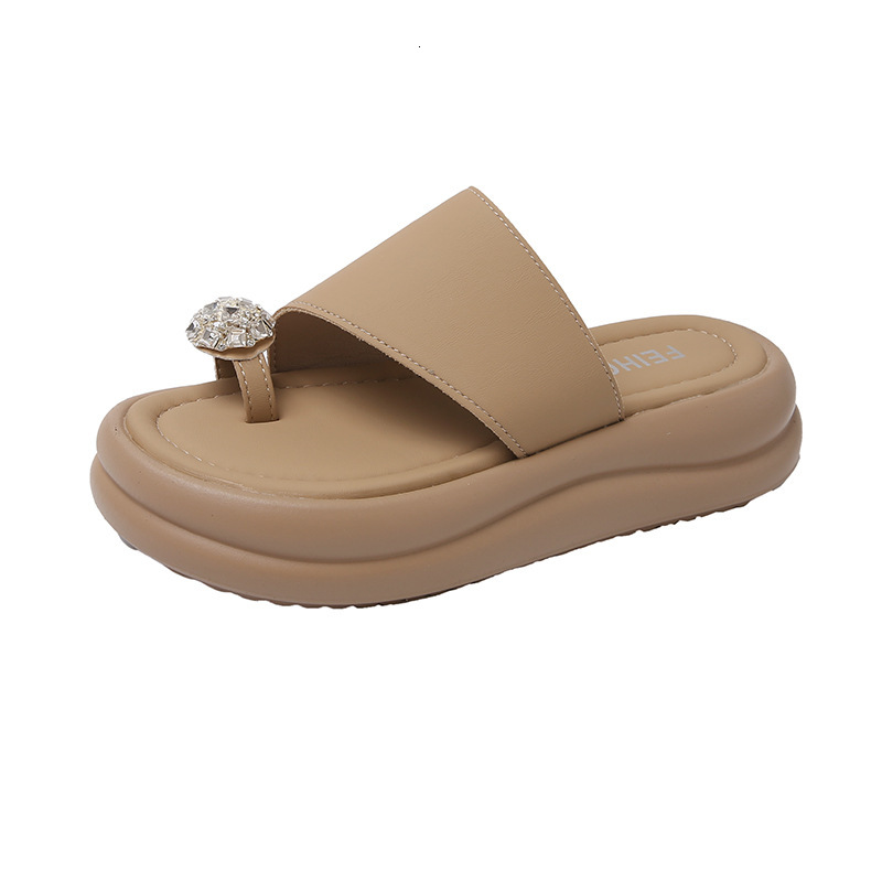 Ddmyoutdoor Trendy Thick Soled For Summer New Fashionable Versatile Rhinestone Toe Ring Casual One Word Slippers Outdoor Shoes