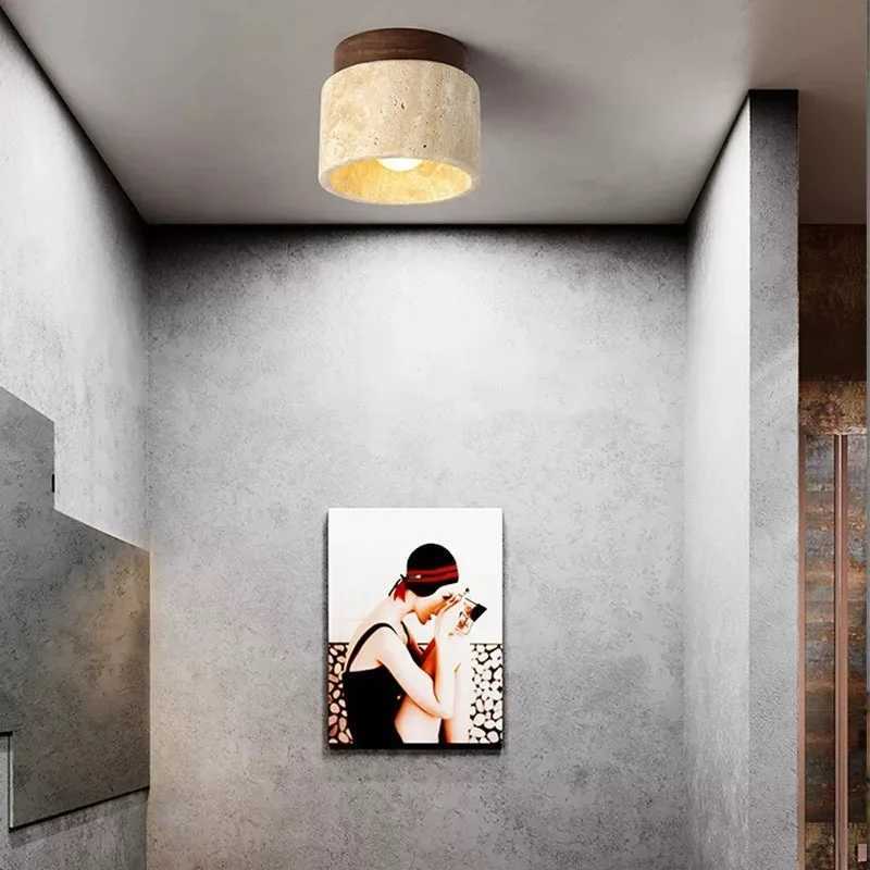 Wabi Sabi Yellow Marble Ceiling Light Lobby Entrance Corridor Balcony Restaurant Hotel Aisle Travertine Decorative Lamp XJ2500613