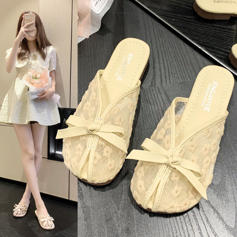 Ddmyoutdoor Baotou Summer Women Outdoor Wear New Trend Internet Celebrity Bowknot Versatile Soft Sole Half Slippers For Outdoor Shoes