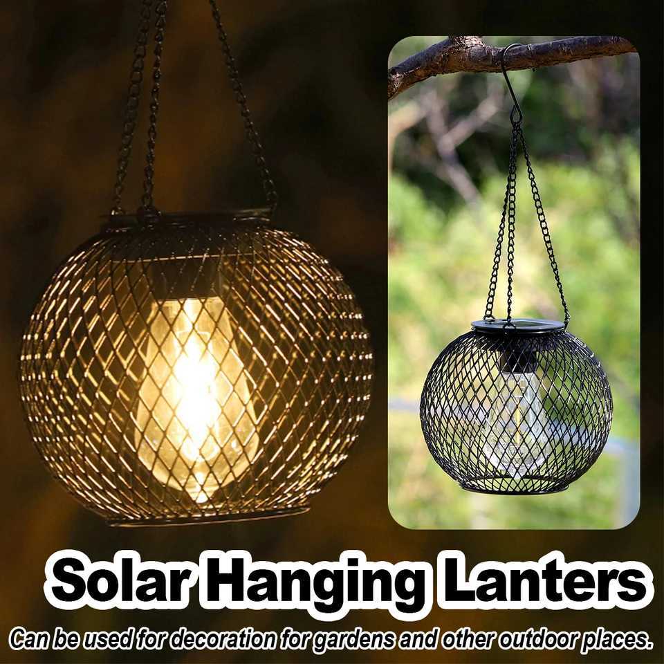 Solar Lantern LED Light Garden Lamps 3000k Daylight Sensor Lights Outdoor Waterproof With Durable Chain For/Outdoor Metal Hollow W250613