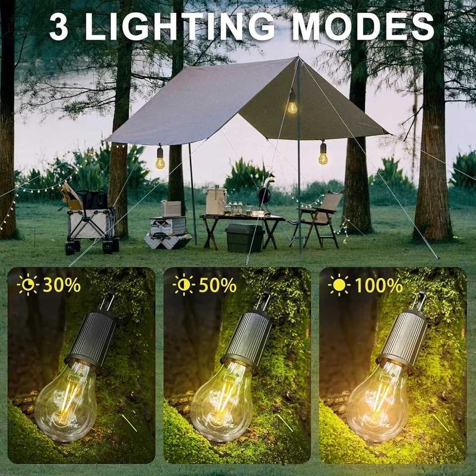 Portable Outdoor LED Camping Light with 3 Modes Super Emergency USB Rechargeable with Hook for Tent Fishing Nightlights W250613