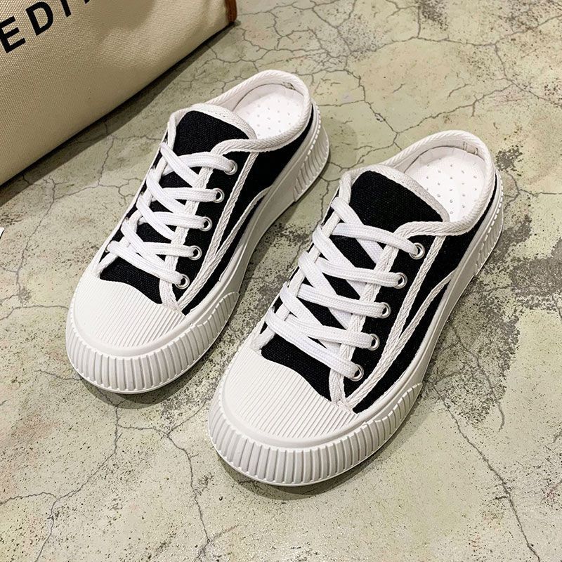 Ddmysports Baotou Slippers For Women New Summer Fashion Outdoor Lazy Half Flat Casual Canvas Shoes Outdoor Shoes