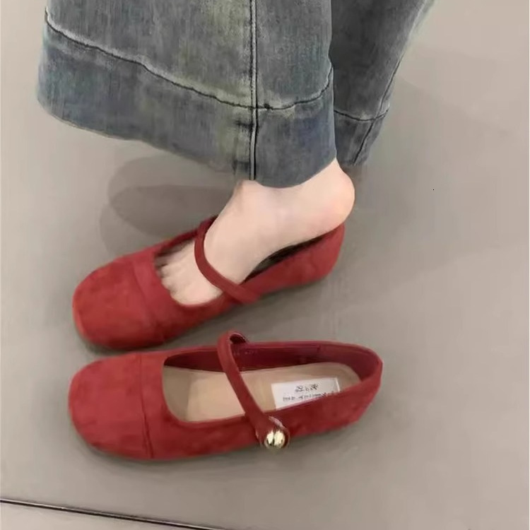 Ddmyoutdoor French Style Shallow Mouth Red Single Spring New Gentle Fairy Suede Mary Jane Flat Shoes For Women Outdoor Shoes