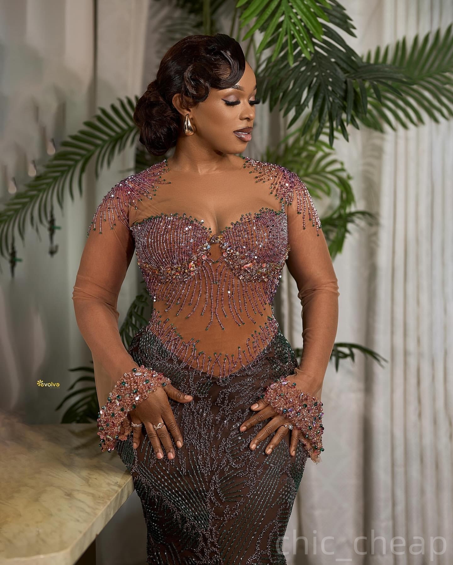 Chocolate Mermaid Prom Dresses 2025 Illusion Pearls Beaded Sequined Evening Formal Party Second Birthday Engagement Gowns Plus Size Dress For Special 