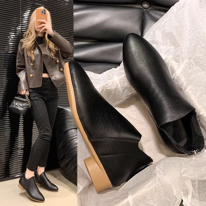 Ddmysports Pointed Toe Ankle For Women New Summer Leather French Style Bare Chunky Heel Soft Sole Martin Spring Autumn Single Boots Outdoor Shoes