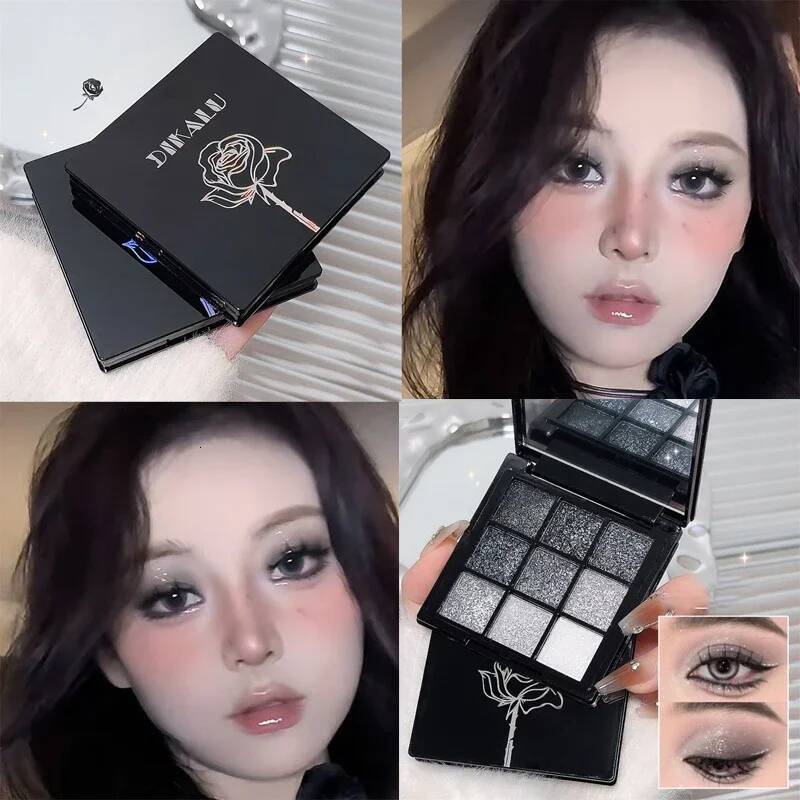Punk d Black Gray 9 Eyeshadow Makeup Palette Dark Color Pressed Glitter for Eyes Shadow Pigment Powder Cosmetics