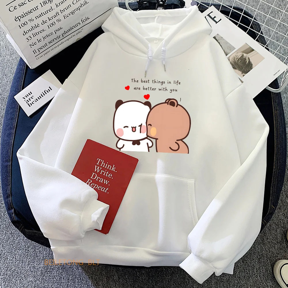 Panda Bear Bubu Dudu Love Heart SweatshirtMen Clothing Casual Long Sleeve Kawaii Printing Pullovers for Winter Fleece 250614