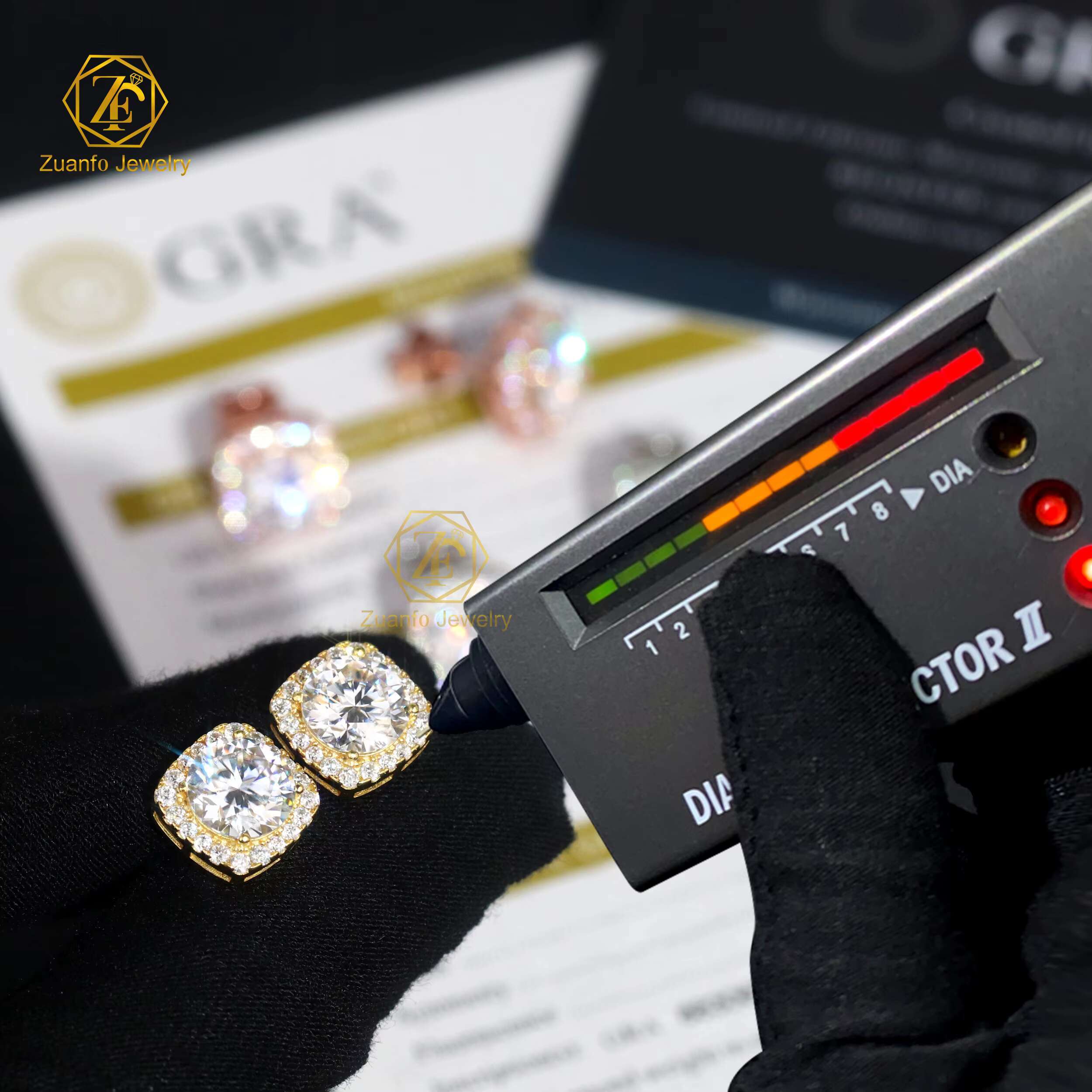 1ct 2Carat 925 Sterling Silver Base Waterproof Ear Studs Jewelry 18k Gold Plated Round Moissanites Stud Earrings for Women