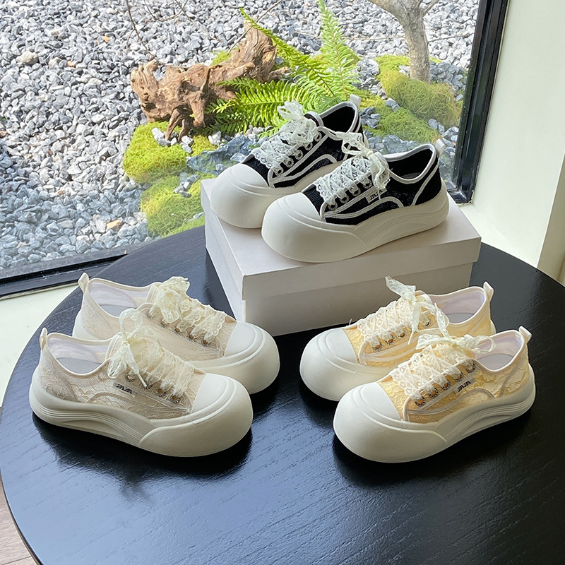 Ddmyoutdoor Lace Mesh Thick Sole White Sneakers For Women Summer New Versatile Casual Height Increasing Breathable Student Shoes Outdoor Shoes