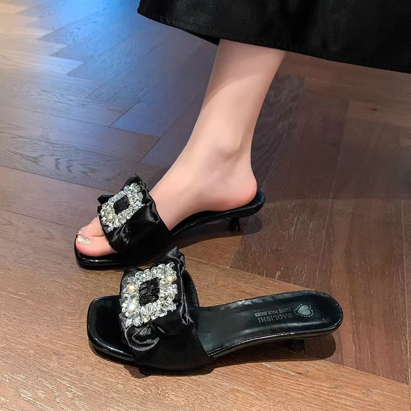 Ddmysports Summer Fairy Style Fashion Mid Heel Square Toe One Strap Slippers To Match Dresses Casual Sandals Outdoor Shoes