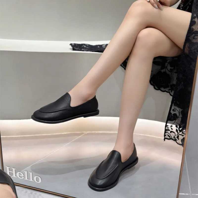 Loafers Women 2024 New Spring e Foot Slip- Round Toe Shoes Women Genuine Leather Soft Flats Shoes Women XJ250614