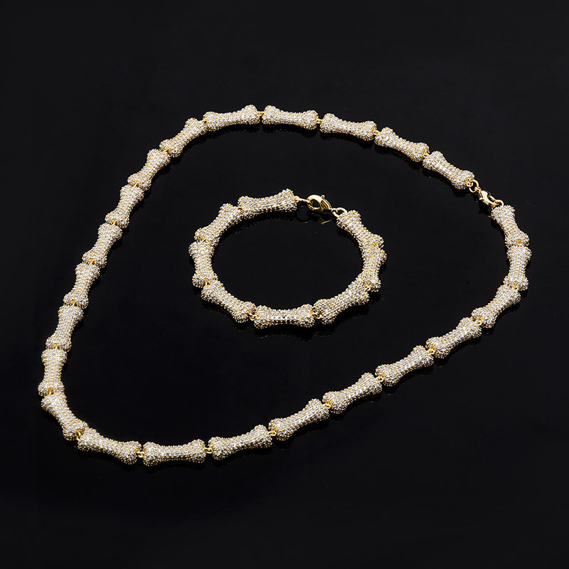 9mm Fine Quality Hip Hop Bone Charms Necklace Bracelet Jewelry Set Full Cz Zircon Neck Chains Personalized Mens And Womens Rapper Halloween Gifts Neck