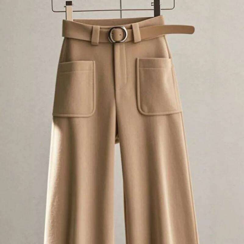 Limiguyue Khaki Pockets Pants Versatile Loose Wide Legs Pant Women Spring Autumn Casual Ankle-Length Trousers Office Lady 666P