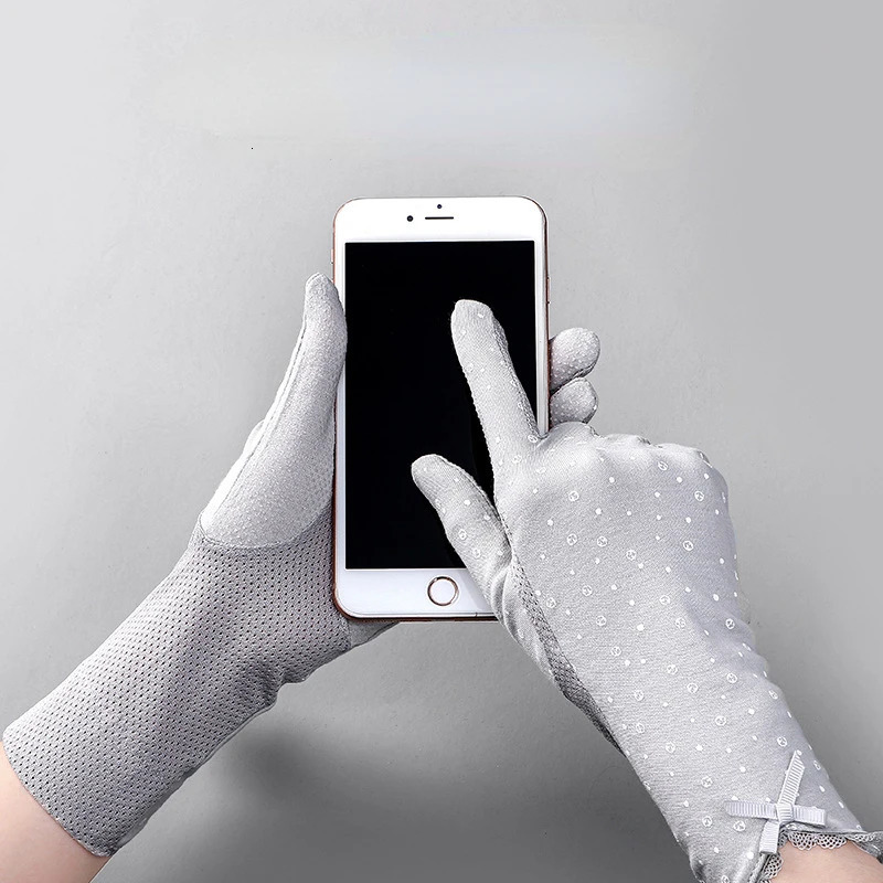 Summer Dot Anchor Print Womens Cotton Mid-length Driving Gloves Sun UV Protection Anti-skid Touch Screen Thin Gloves for Women 250610