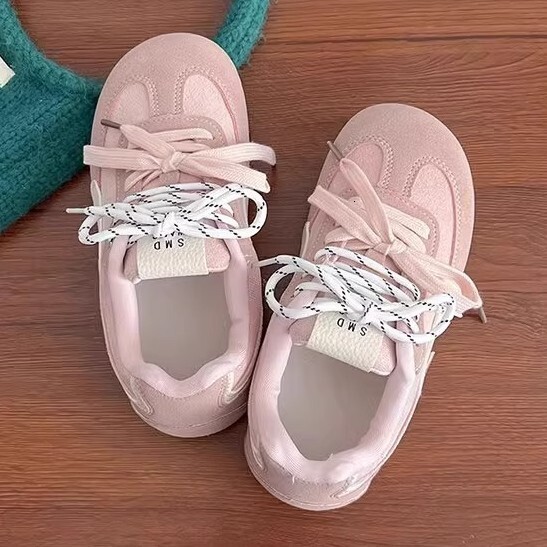 Ddmysports Cute Pink German Training For Women Spring New Two Tone Shoelaces Puff Bread Casual Agan Shoes Outdoor Shoes