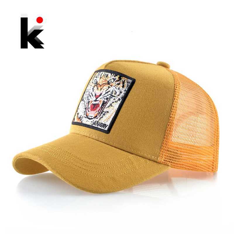 Mesh Baseball Cap Summer Snapback Hat Men Solid Color Cotton Hip Hop Trucker Caps Women Breathable Visor Cap With Tiger Patch W250614