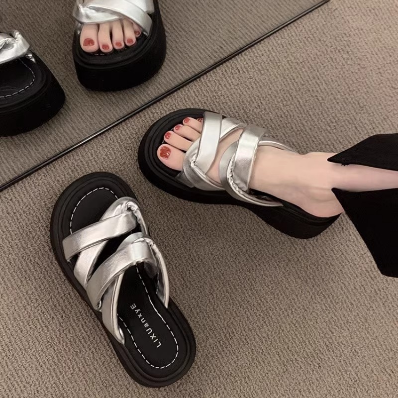 Ddmysports High Quality Beautiful Women S Slippers Summer New Versatile Casual Platform Thick Soled Height Increasing Sandals Outdoor Shoes