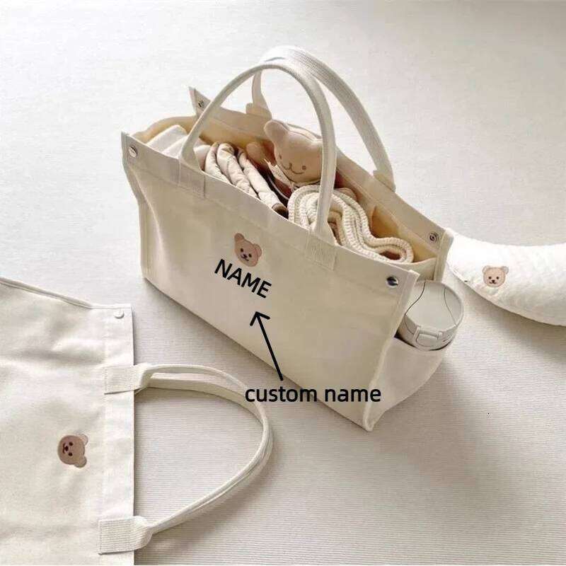 Personalized Large Capacity Canvas Mom Tote Bag Mother Baby Child Single Shoulder Pouch Custom Portable Handbag Embroidery Name