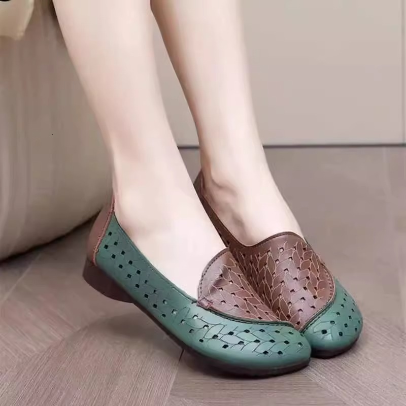 Ddmysports Casual Sandals Hollow Out Women S Soft Sole Single Closed Toe Mid Flat Comfortable Summer New Breathable Hole Leather Shoes Outdoor Shoes