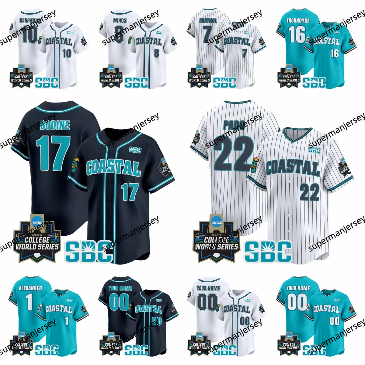 2025 Coastal Carolina Chanticleers Baseball Jersey All Stitched Caden Bodine Sebastian Alexander Blake Barthol Walker Mitchell Colby Thorndyke Blagen Pado